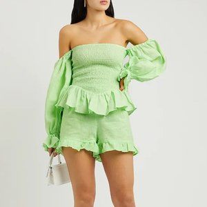 Green Atlanta Linen Top And Shorts Set